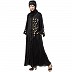 Front open abaya with hand work- Black-Golden
